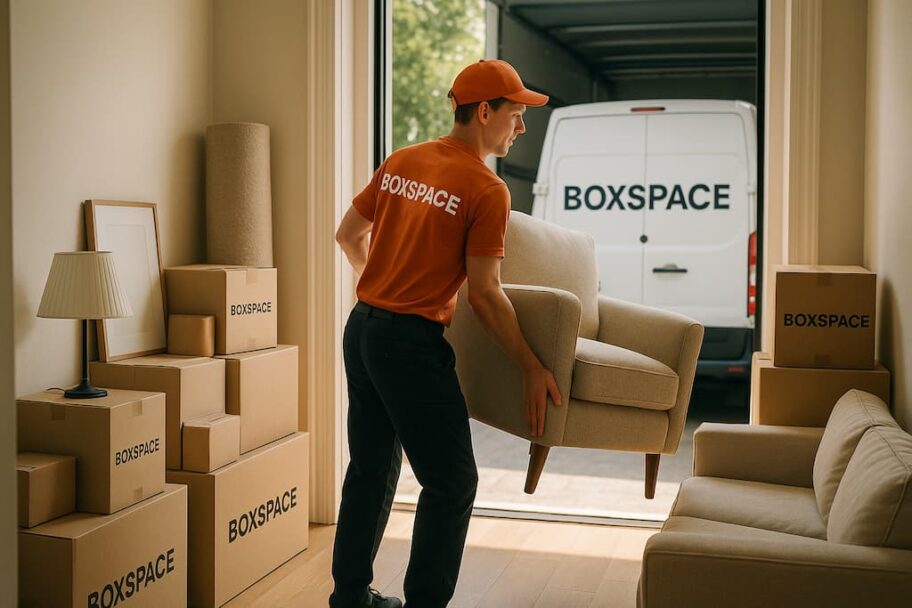 Cajas y muebles preparados para guardar por volumen en una mudanza