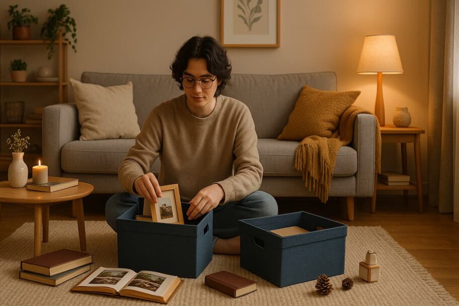 Caja almacenada fuera de casa para ordenar el hogar con Boxspace